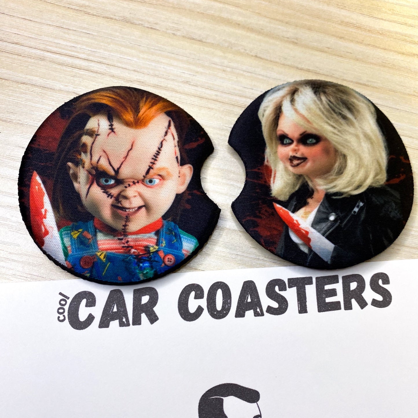 Chucky "His & her's" car coasters