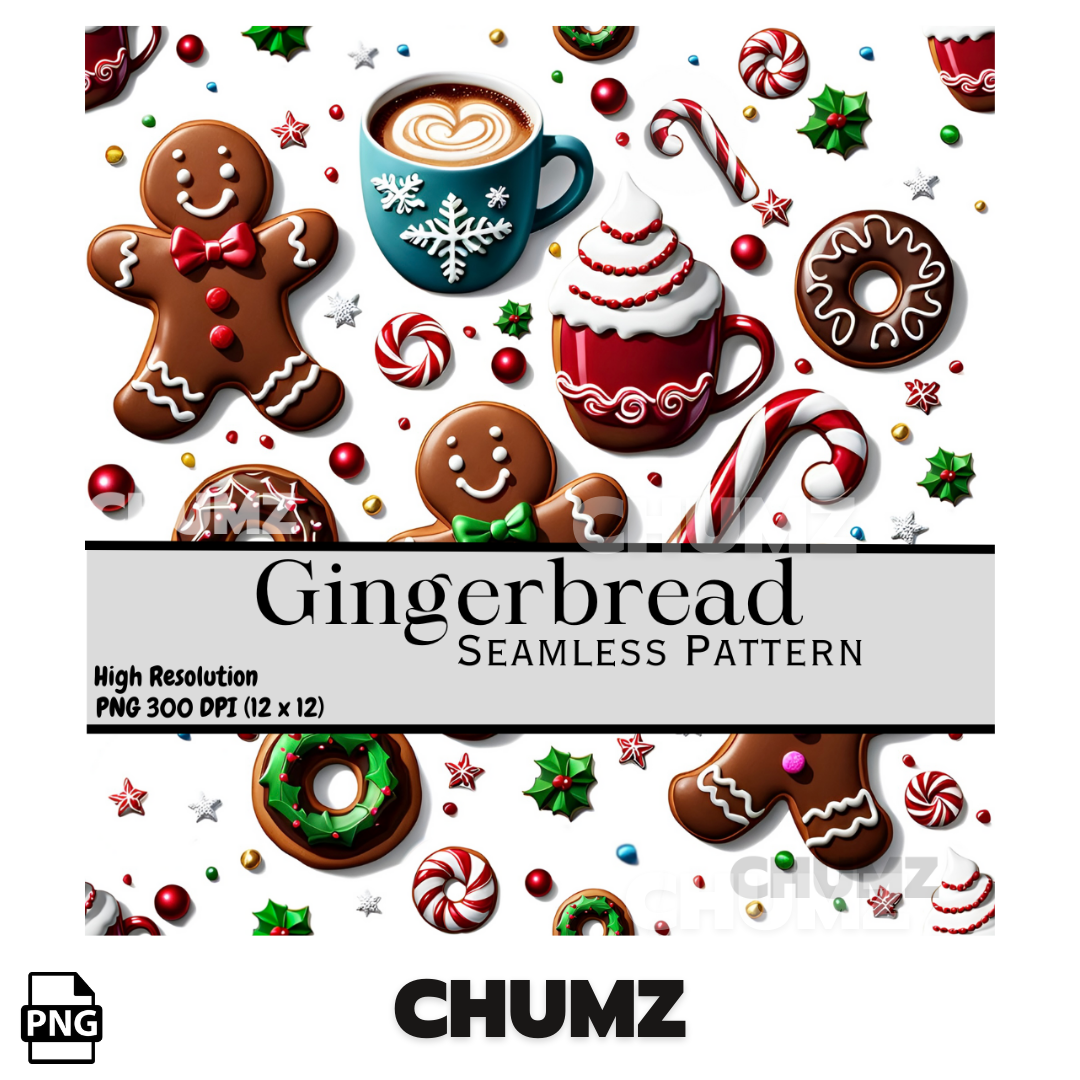 GINGERBREAD Man Seamless repeat Pattern PNG